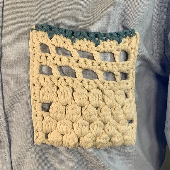 VISVIM Size M Blue Cream Contrast Trim Cotton One Pocket Long Sleeve Shirt - Picture 2 of 7